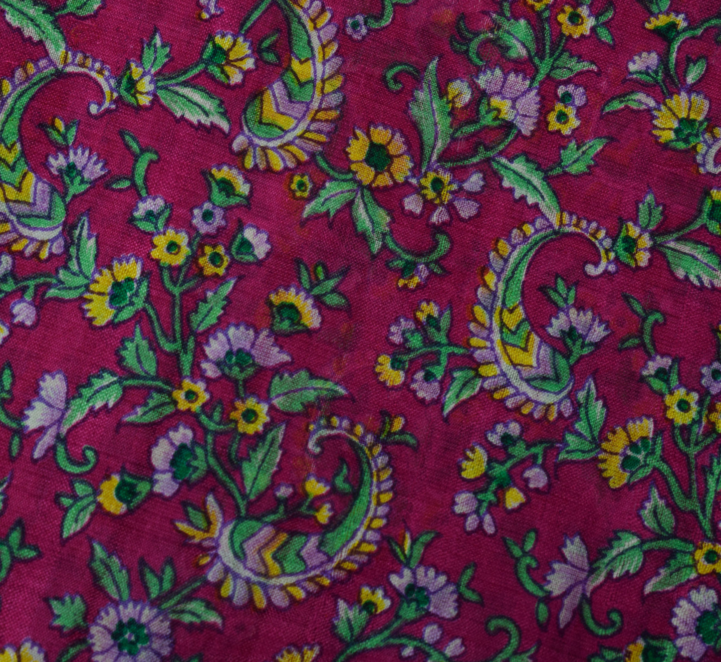 Sushila Vintage Magenta Saree 100% Pure Silk Printed Floral Soft Craft Fabric