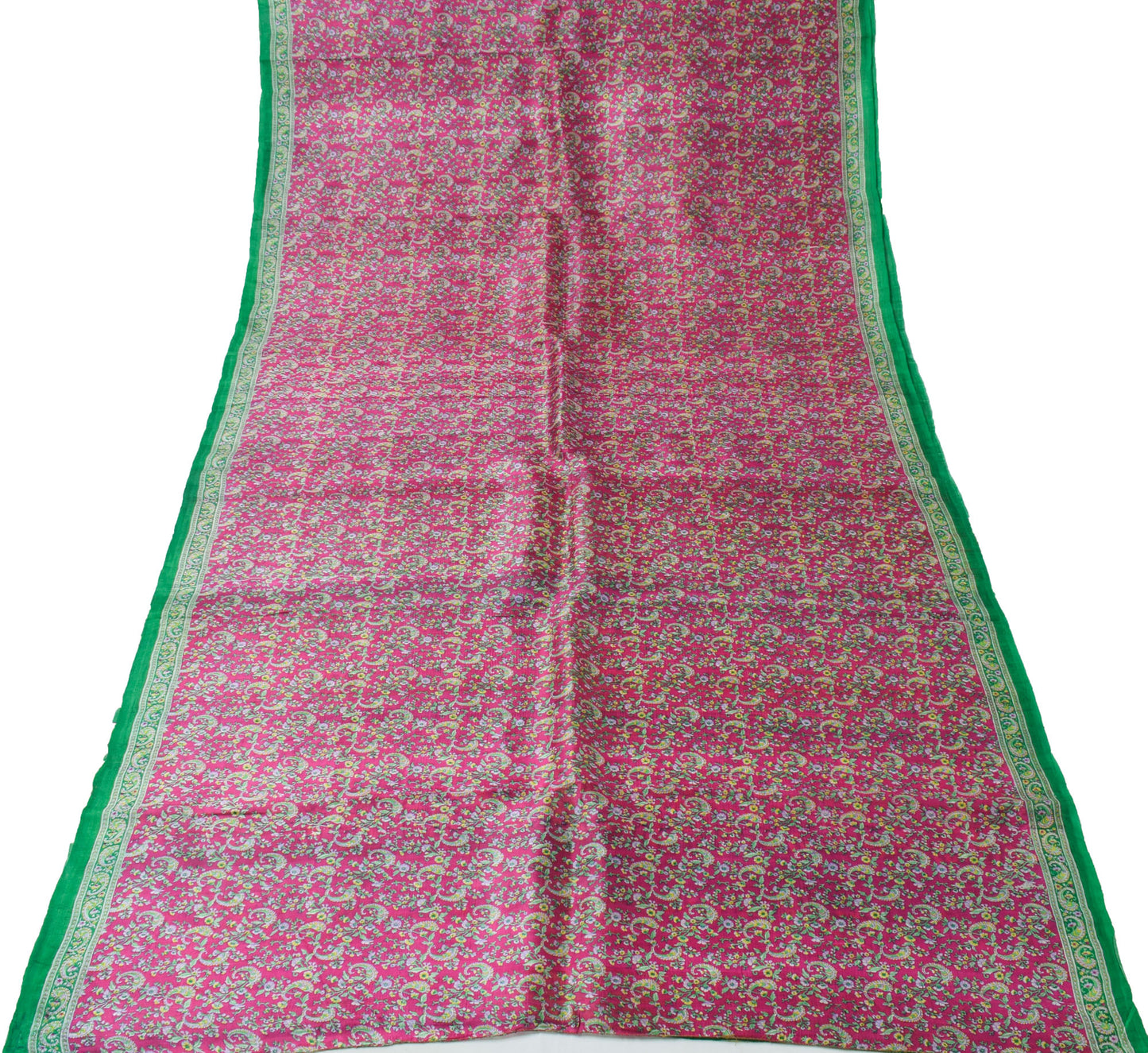 Sushila Vintage Magenta Saree 100% Pure Silk Printed Floral Soft Craft Fabric