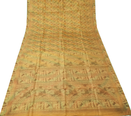 Sushila Vintage Indian Saree 100% Pure Silk Printed Floral Soft Craft Fabric