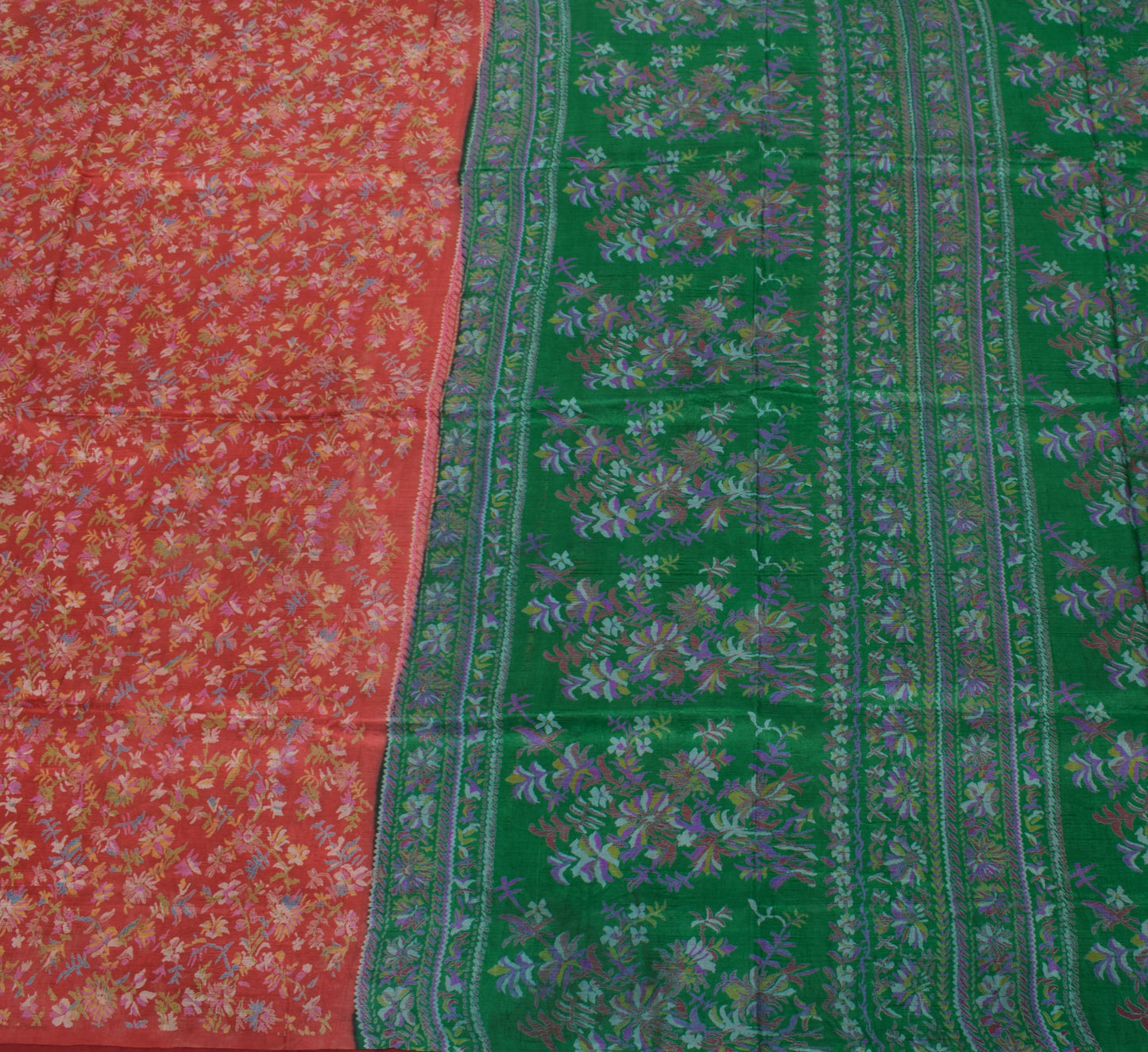 Sushila Vintage Peach Saree 100% Pure Silk Printed Floral Soft Craft Fabric