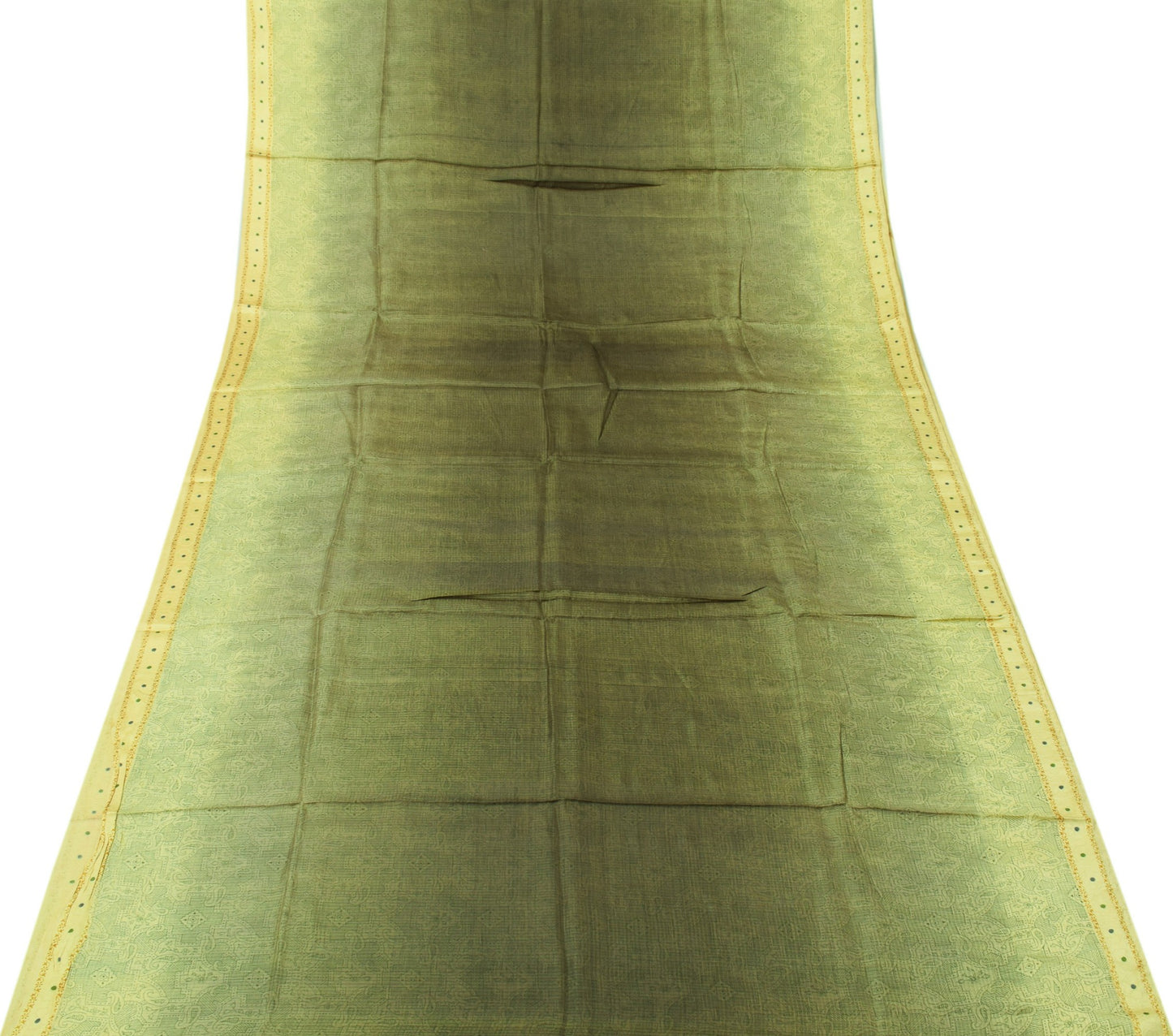 Sushila Vintage Green Saree 100% Pure Silk Printed Paisley Soft Craft Fabric