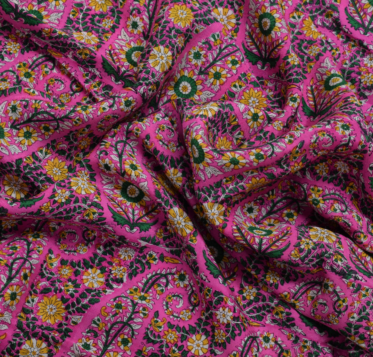 Sushila Vintage Pink Saree 100% Pure Silk Printed Floral Soft Craft 5YD Fabric