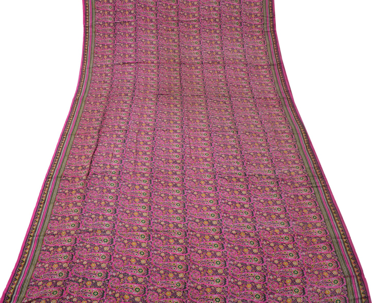 Sushila Vintage Pink Saree 100% Pure Silk Printed Floral Soft Craft 5YD Fabric