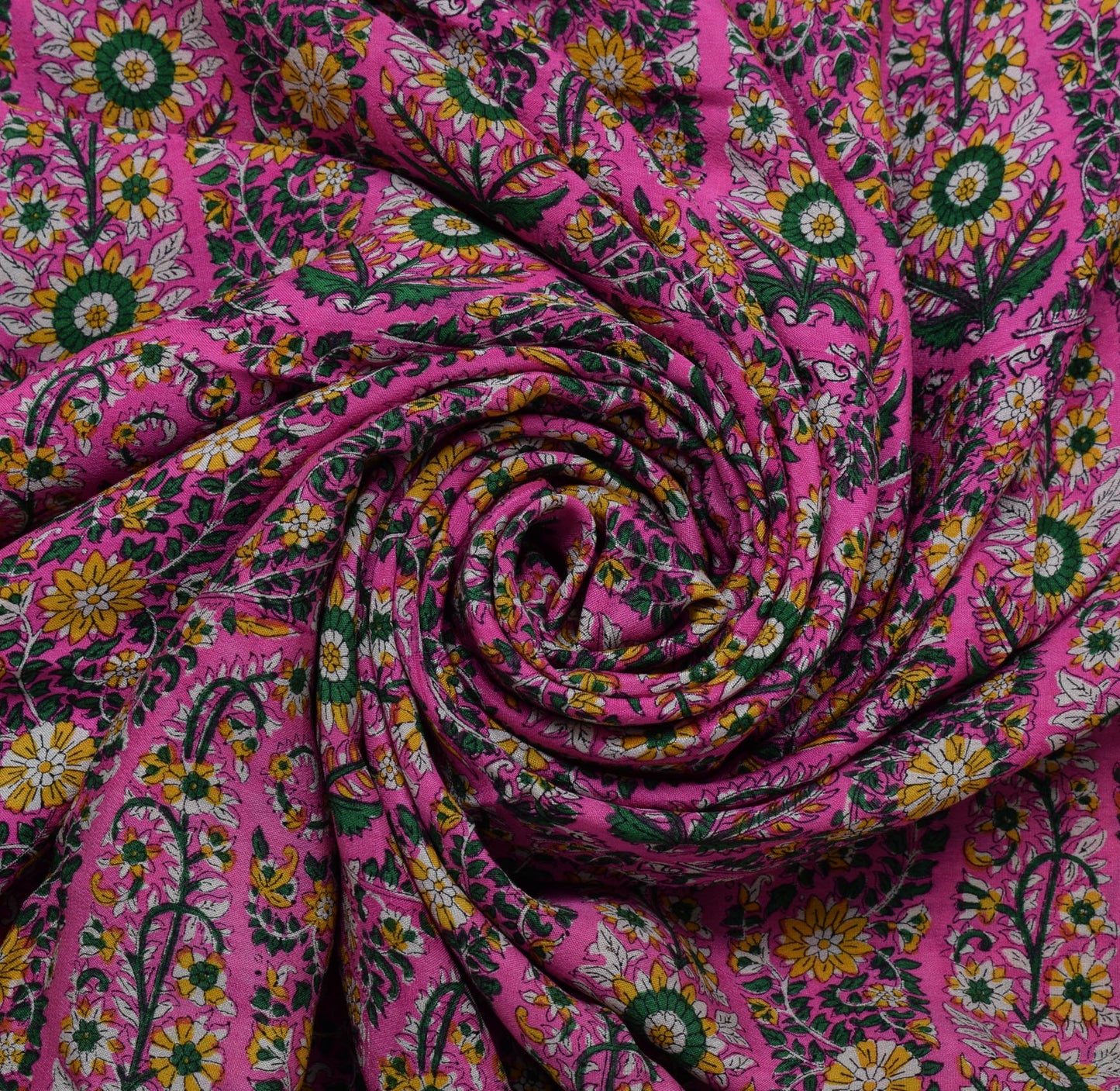 Sushila Vintage Pink Saree 100% Pure Silk Printed Floral Soft Craft 5YD Fabric