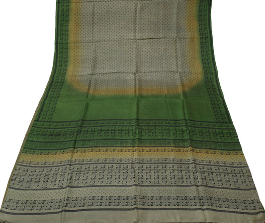 Sushila Vintage Green Saree 100% Pure Silk Printed Floral Soft Craft Fabric