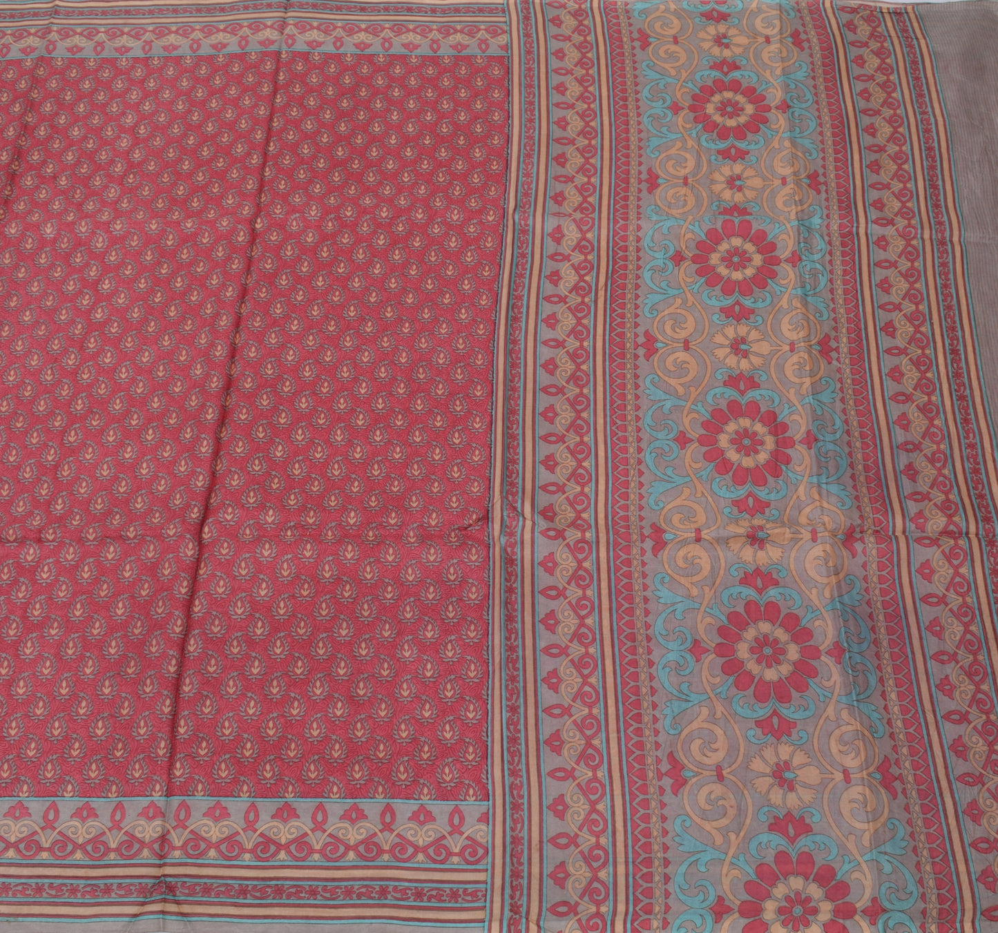 Sushila Vintage Peach Saree 100% Pure Silk Printed Floral Soft Craft Fabric