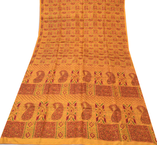 Sushila Vintage Yellow Saree 100% Pure Silk Printed Floral Soft Craft Fabric