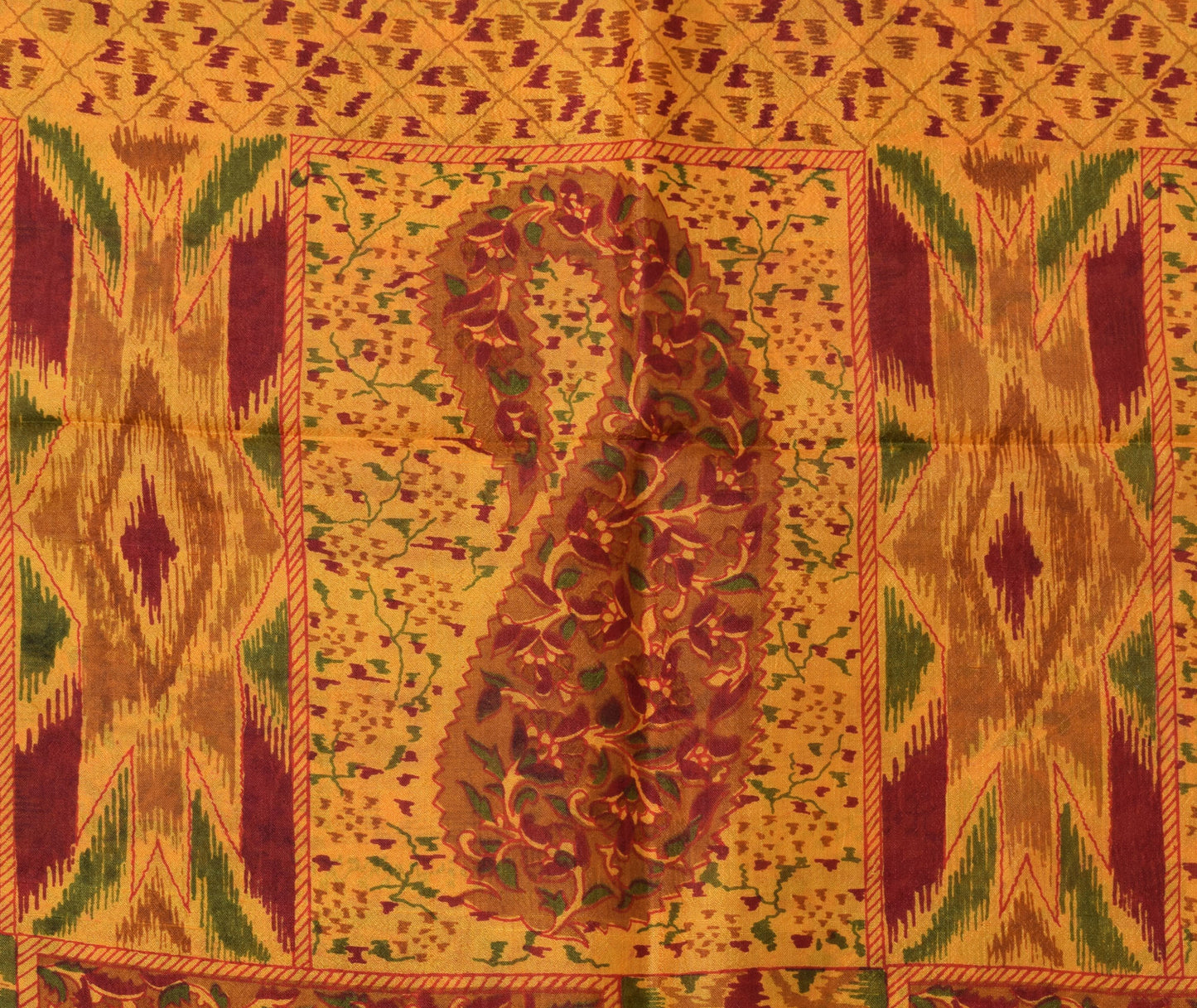 Sushila Vintage Yellow Saree 100% Pure Silk Printed Floral Soft Craft Fabric