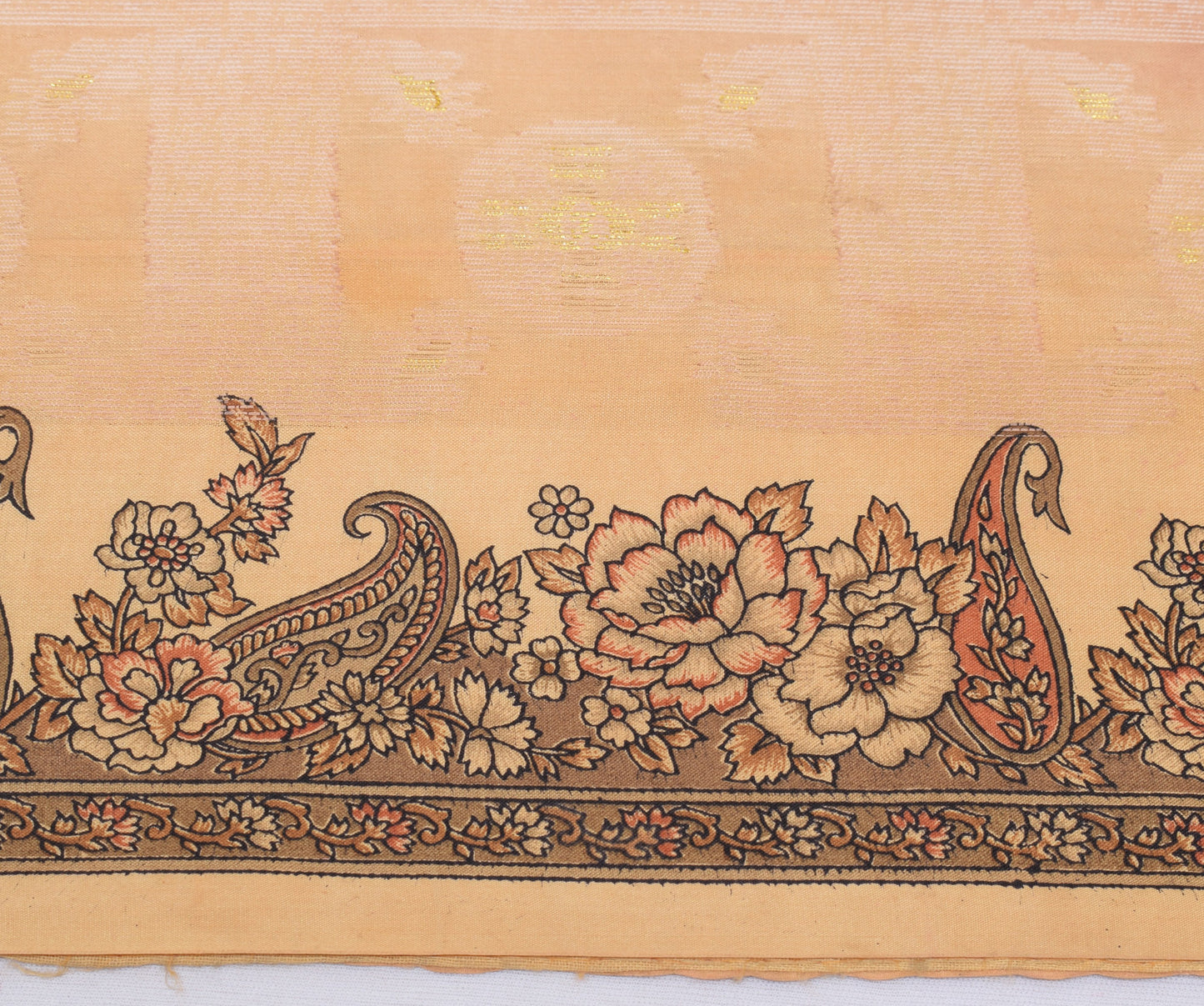 Sushila Vintage Cream Saree 100% Pure Silk Printed Woven Soft Craft Sari Fabric