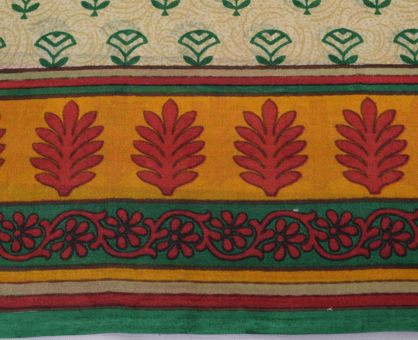 Sushila Vintage Green Saree 100% Pure Silk Printed Floral Soft Craft 5 YD Fabric