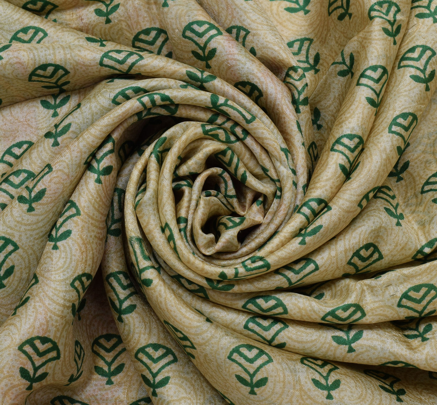 Sushila Vintage Green Saree 100% Pure Silk Printed Floral Soft Craft 5 YD Fabric