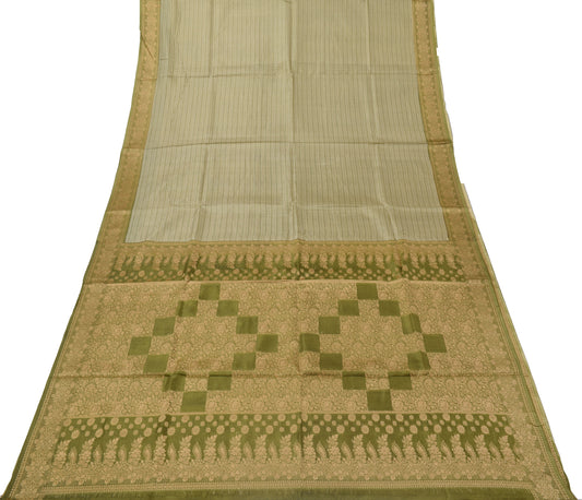 Sushila Vintage Green Saree 100% Pure Silk Printed & Woven Soft Craft Fabric