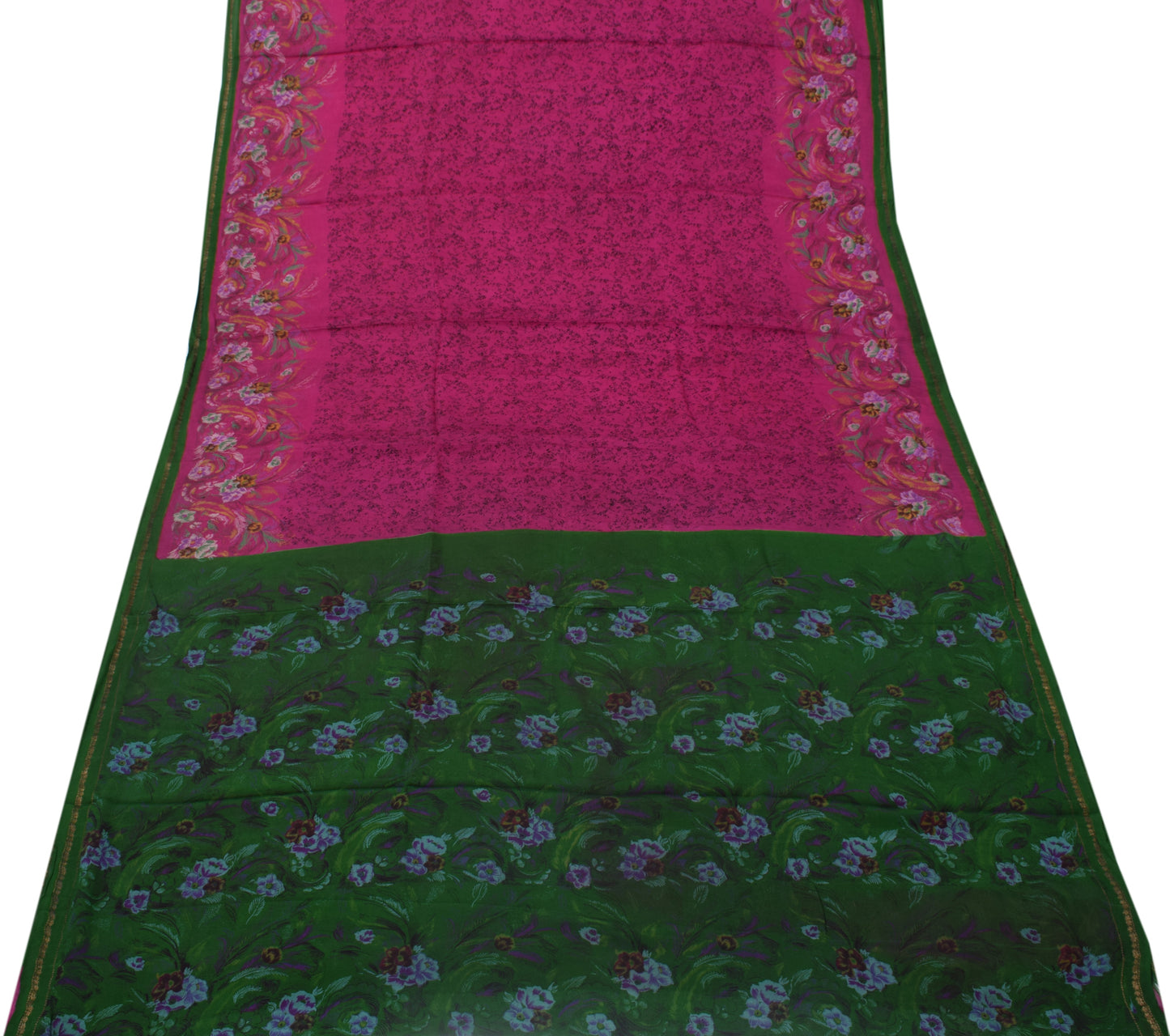 Sushila Vintage Magenta Saree 100% Pure Silk Printed Floral Soft Craft Fabric