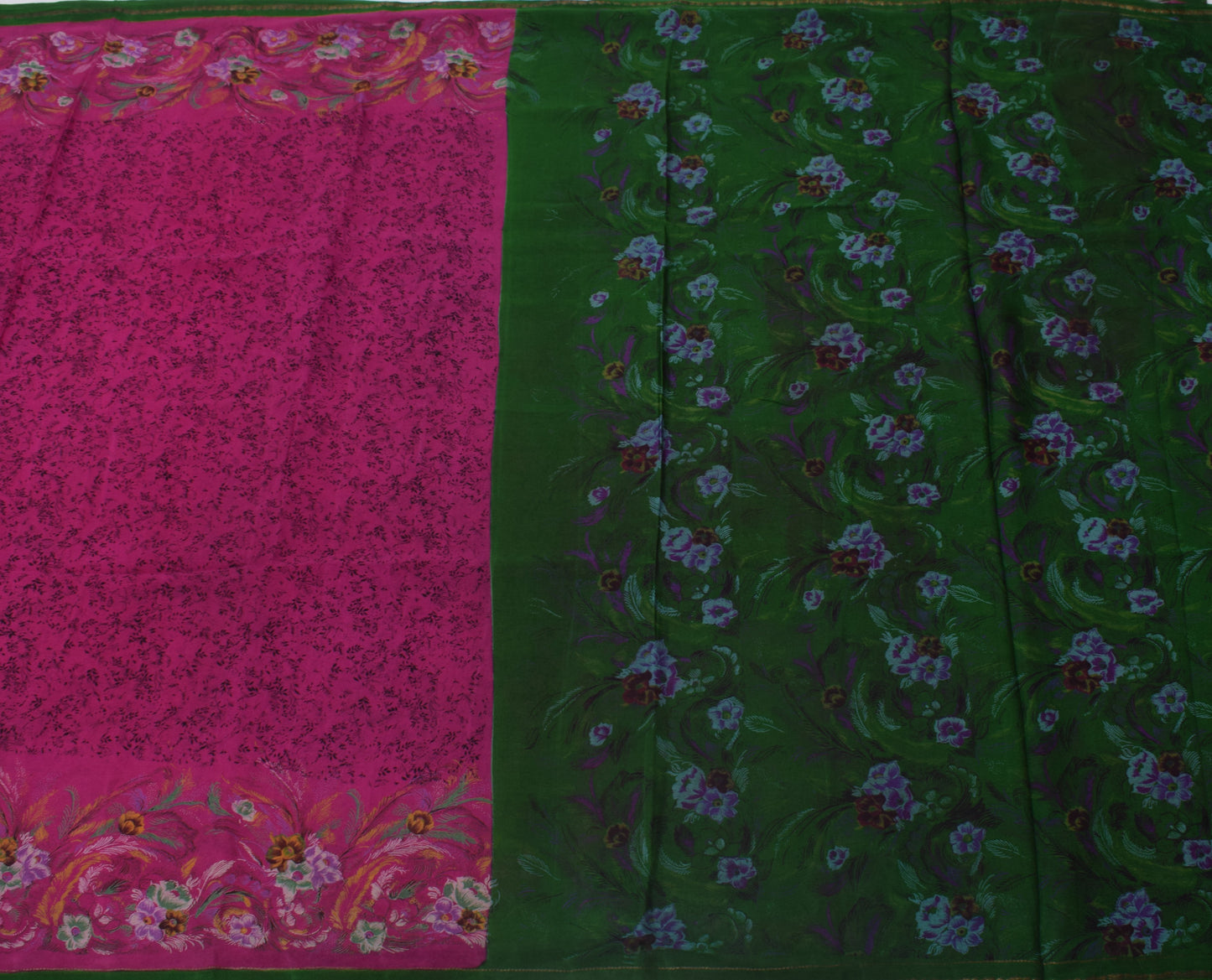 Sushila Vintage Magenta Saree 100% Pure Silk Printed Floral Soft Craft Fabric