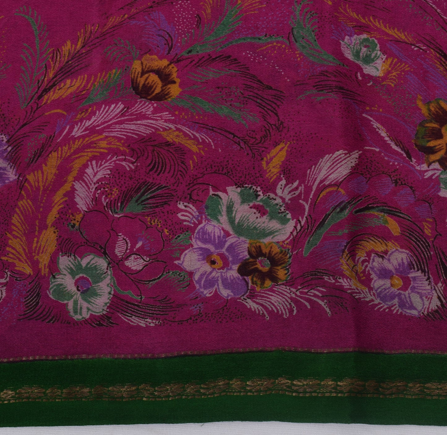 Sushila Vintage Magenta Saree 100% Pure Silk Printed Floral Soft Craft Fabric