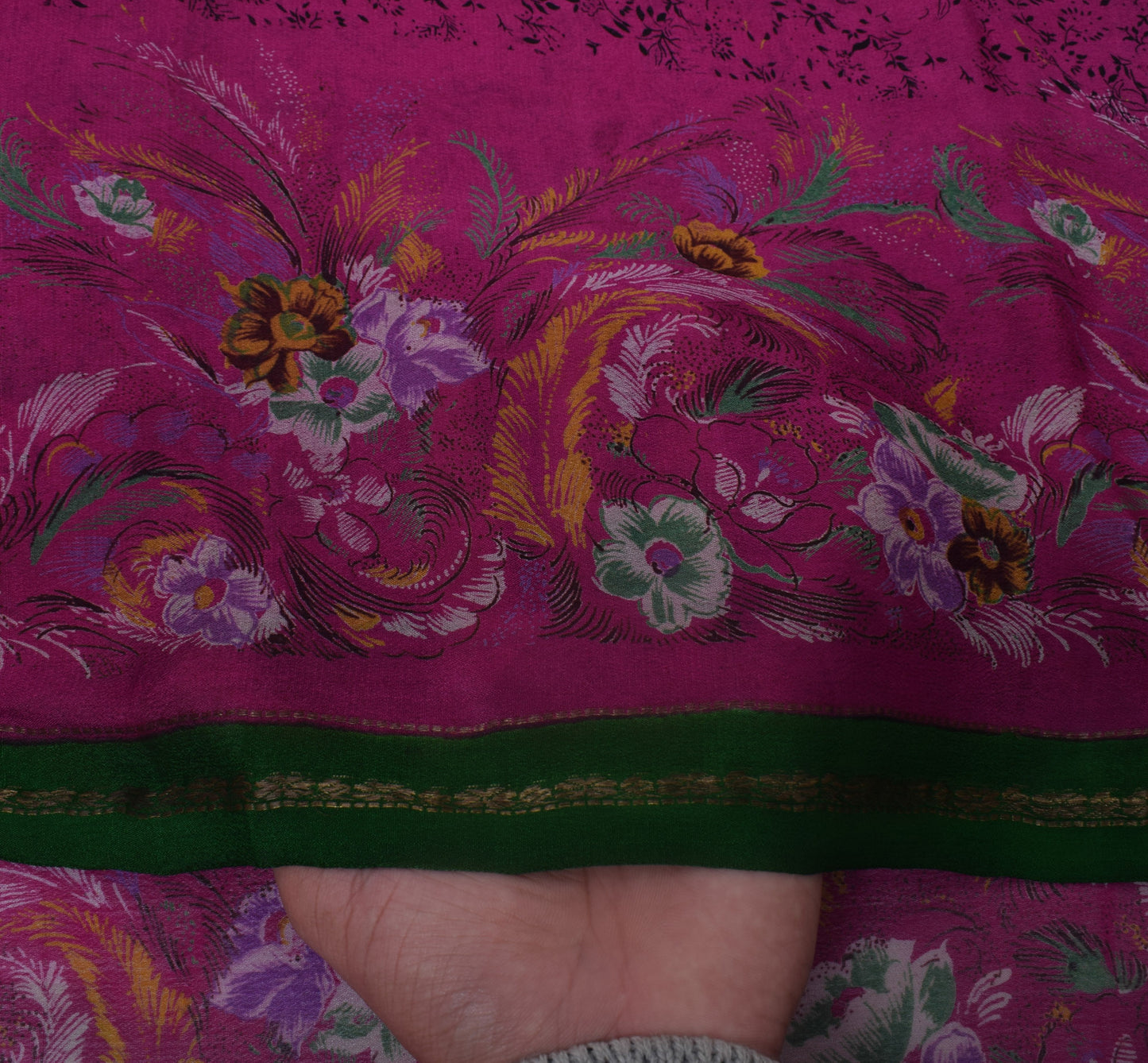 Sushila Vintage Magenta Saree 100% Pure Silk Printed Floral Soft Craft Fabric