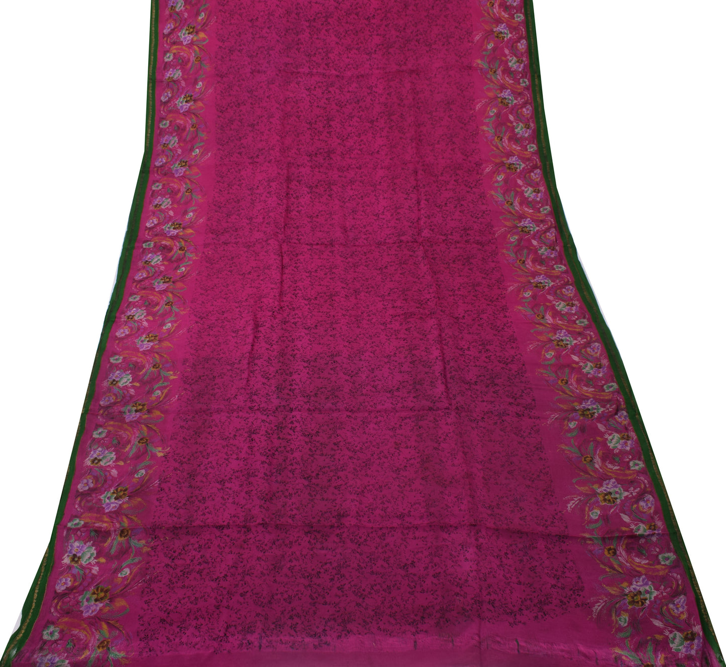 Sushila Vintage Magenta Saree 100% Pure Silk Printed Floral Soft Craft Fabric