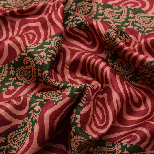 Sushila Vintage Peach Saree 100% Pure Silk Printed Paisley Soft Craft Fabric