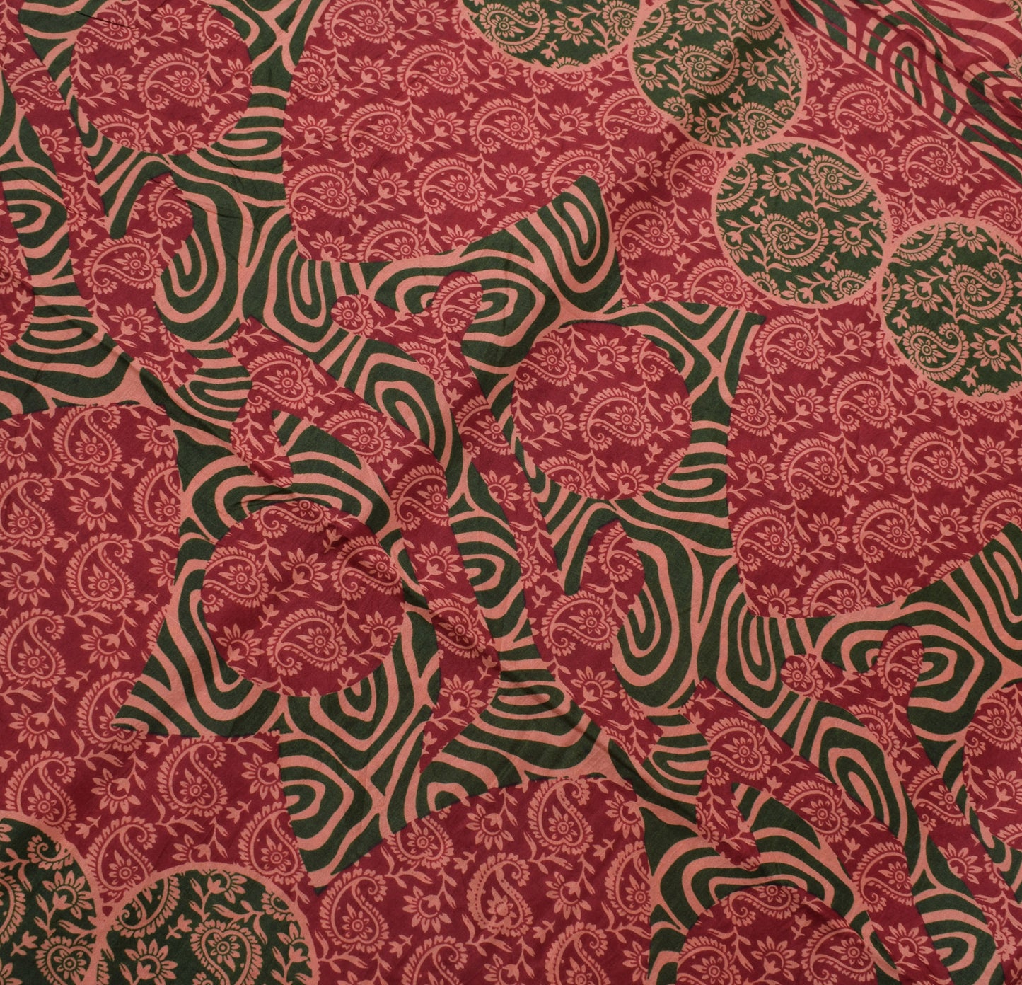 Sushila Vintage Peach Saree 100% Pure Silk Printed Paisley Soft Craft Fabric