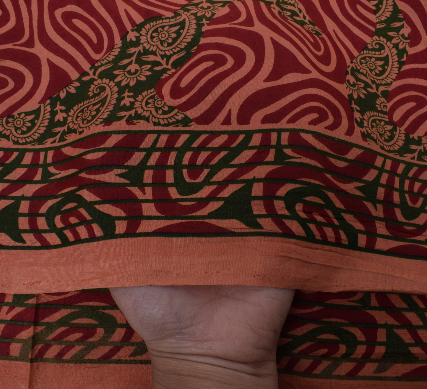 Sushila Vintage Peach Saree 100% Pure Silk Printed Paisley Soft Craft Fabric