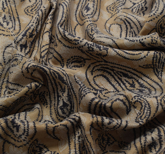 Sushila Vintage Brown Saree 100% Pure Silk Printed Paisley Soft Craft Fabric