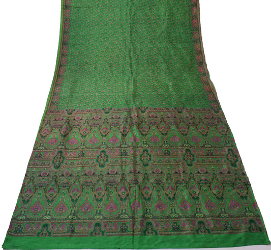 Sushila Vintage Green Saree 100% Pure Silk Printed Floral Soft Craft 5 YD Fabric