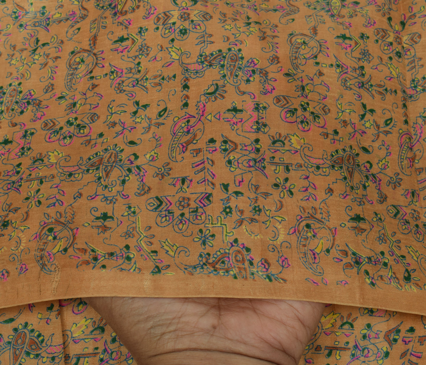 Sushila Vintage Brown Saree 100% Pure Silk Printed Floral Soft Craft 5 YD Fabric