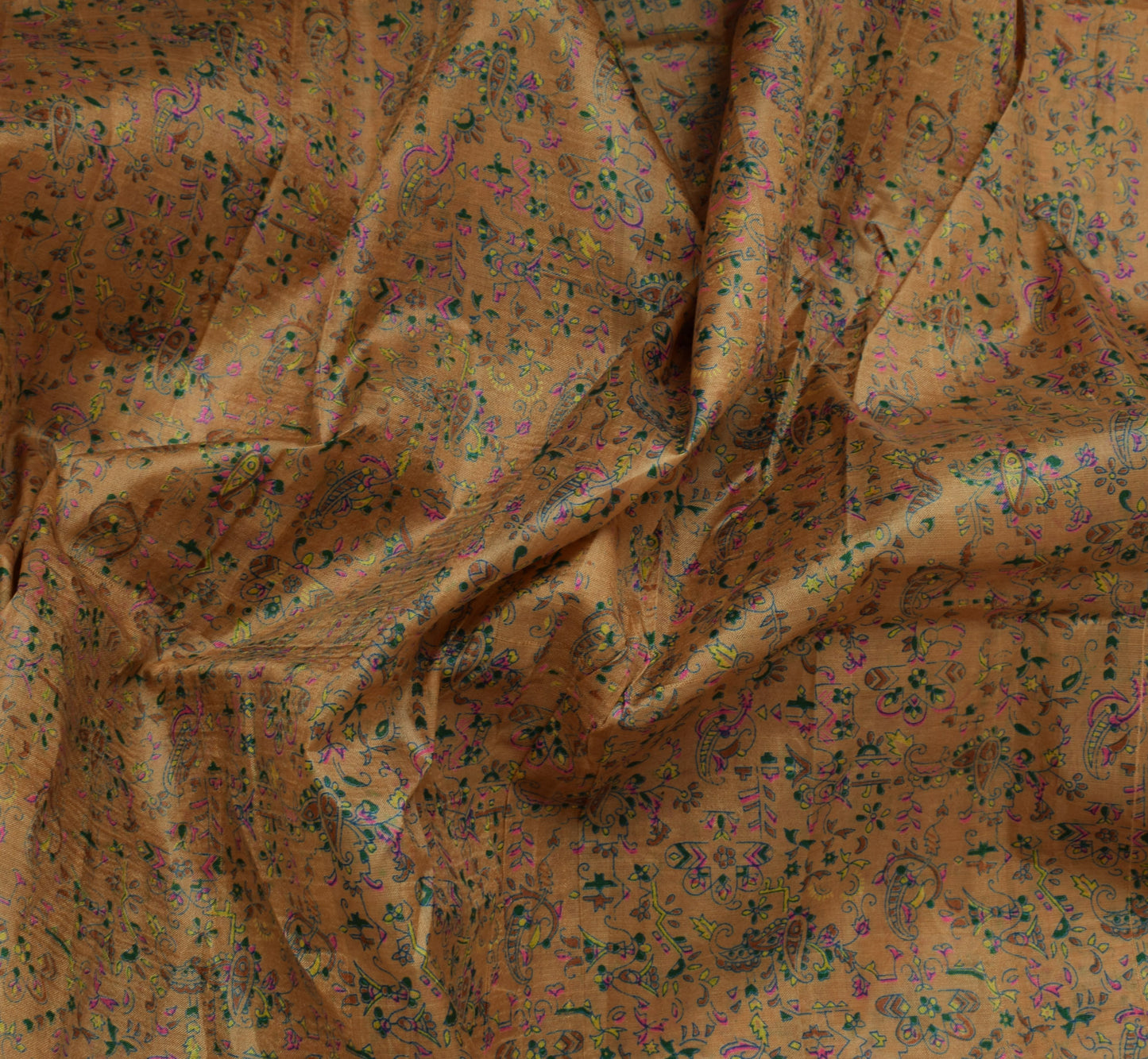 Sushila Vintage Brown Saree 100% Pure Silk Printed Floral Soft Craft 5 YD Fabric