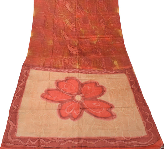 Sushila Vintage Maroon Saree 100% Pure Silk Printed Floral Soft Craft Fabric