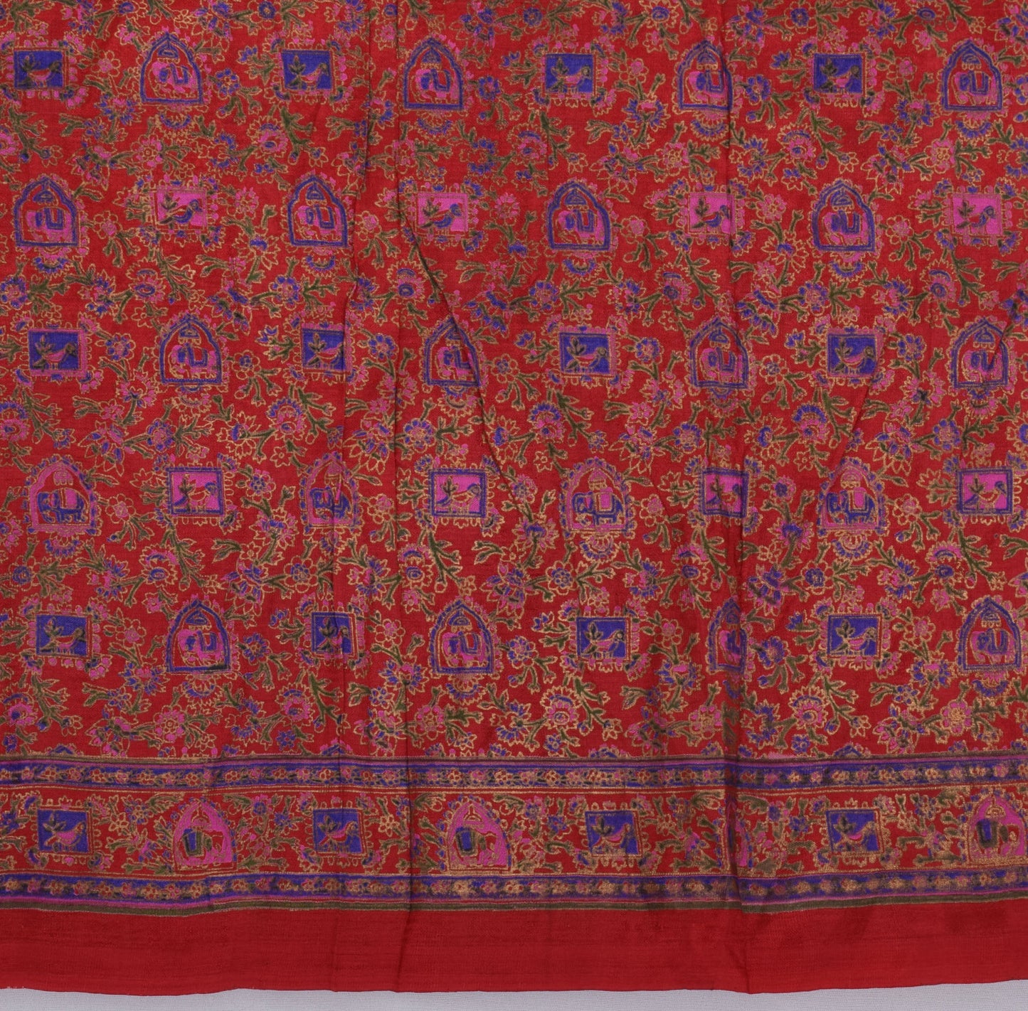 Sushila Vintage Red Saree 100% Pure Silk Printed Elephant Soft 5 YD Craft Fabric
