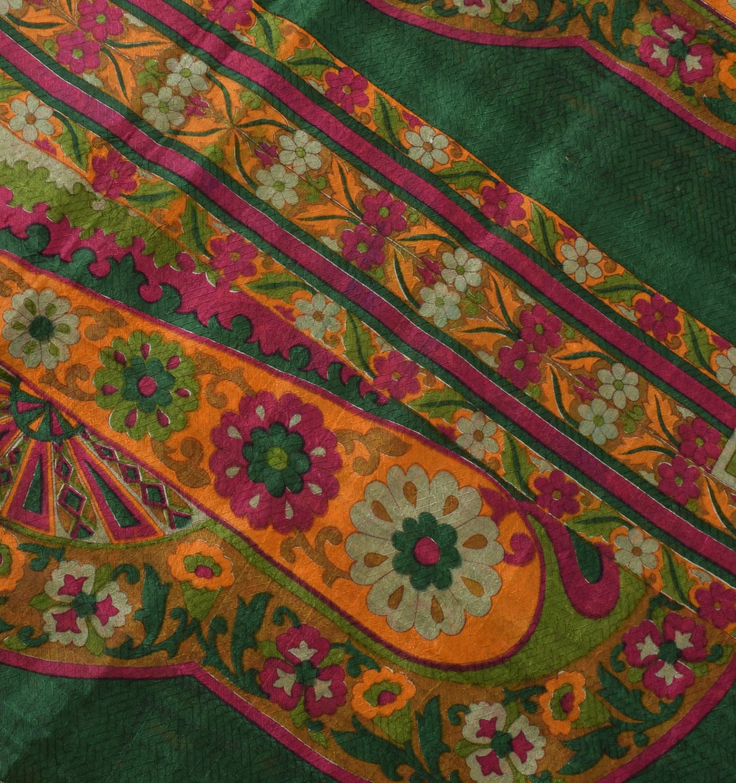 Sushila Vintage Green Saree 100% Pure Silk Printed Floral Soft Craft Fabric