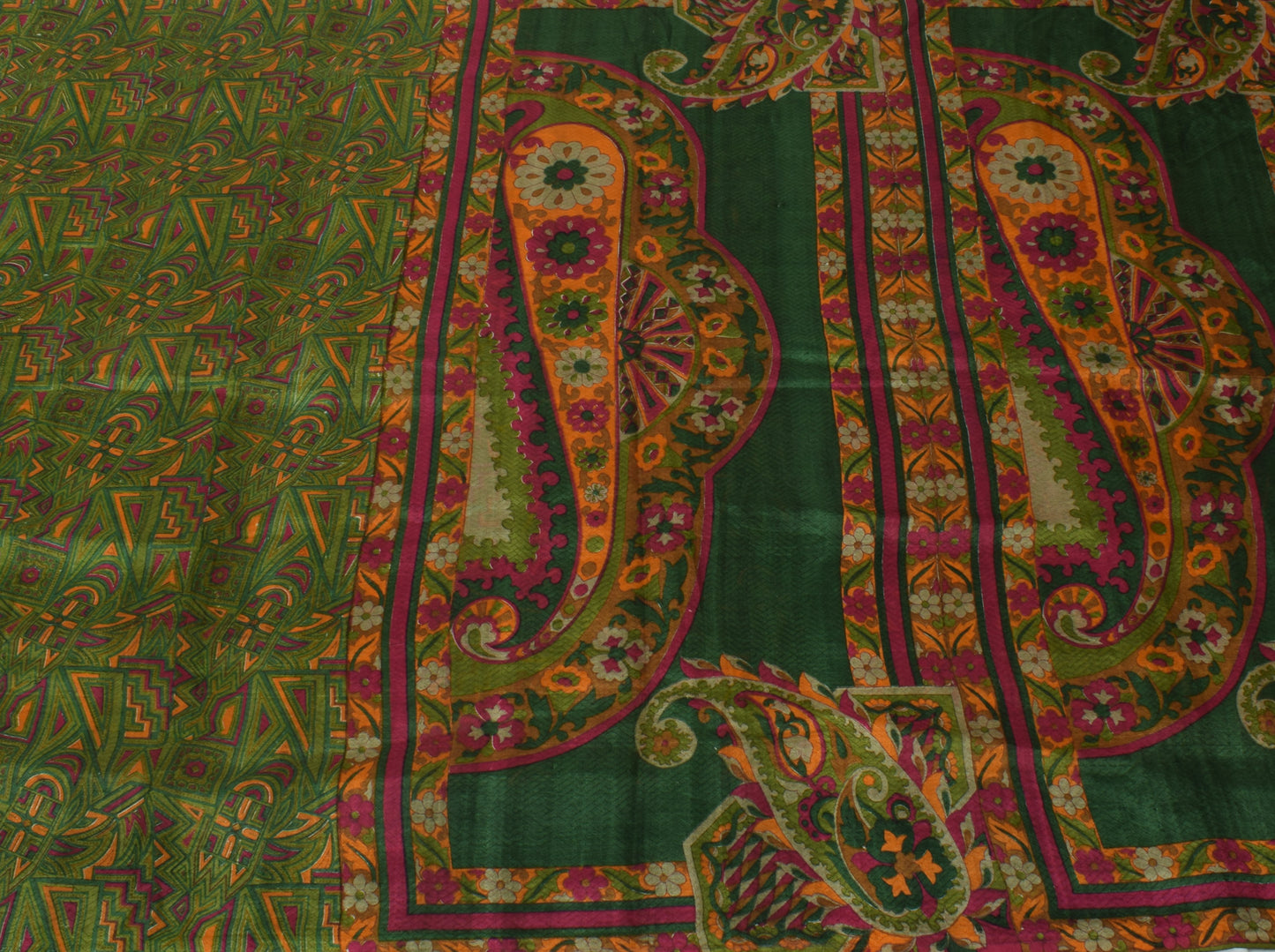 Sushila Vintage Green Saree 100% Pure Silk Printed Floral Soft Craft Fabric