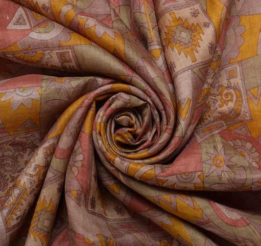 Sushila Vintage Indian Sari 100% Pure Silk Printed Floral Soft Craft Fabric