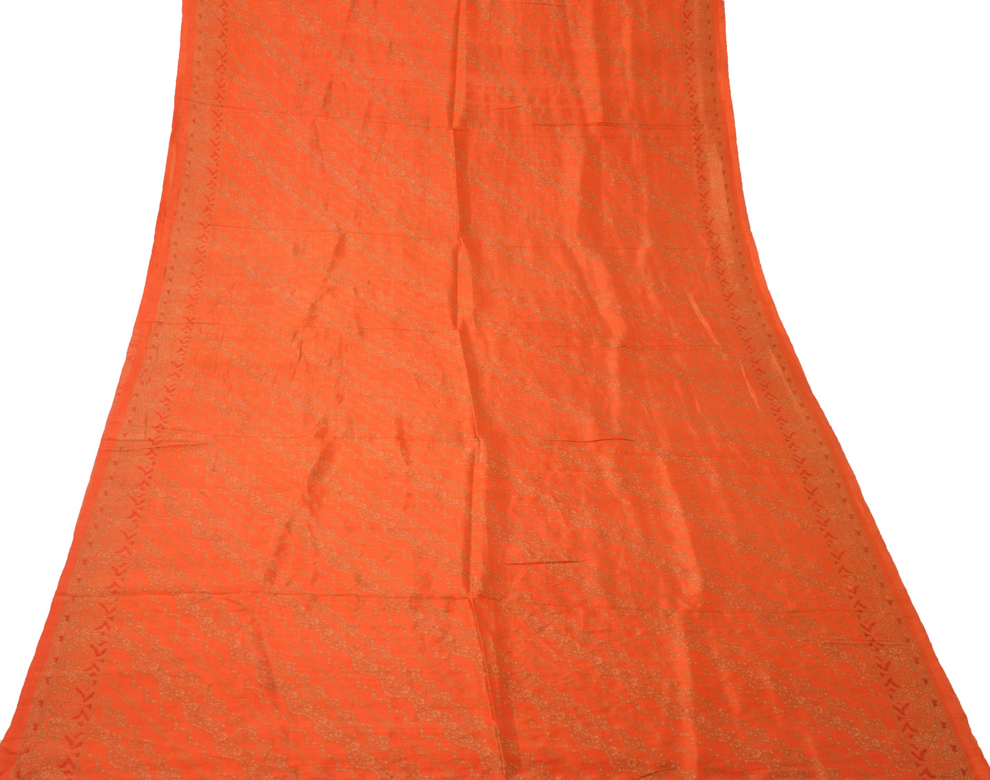 Sushila Vintage Orange Saree 100% Pure Silk Printed Floral Soft Craft Fabric
