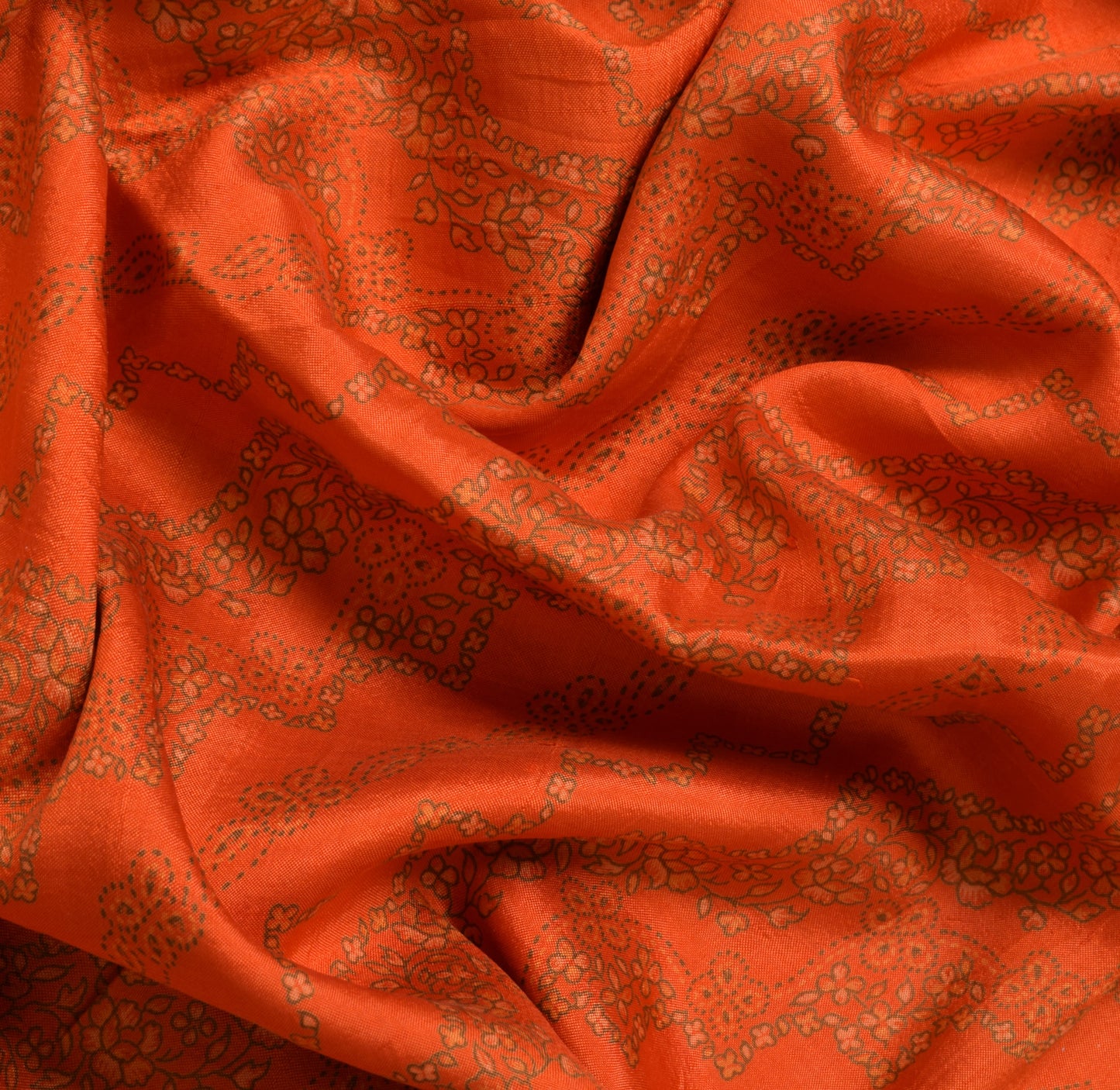 Sushila Vintage Orange Saree 100% Pure Silk Printed Floral Soft Craft Fabric