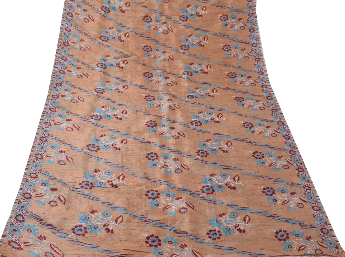 Sushila Vintage Brown Sari 100% Pure Silk Printed Floral 5 Yard Craft Fabric