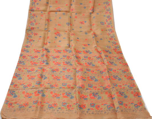 Sushila Vintage Indian  Saree 100% Pure Silk Printed Floral Craft 5 Yard Fabric