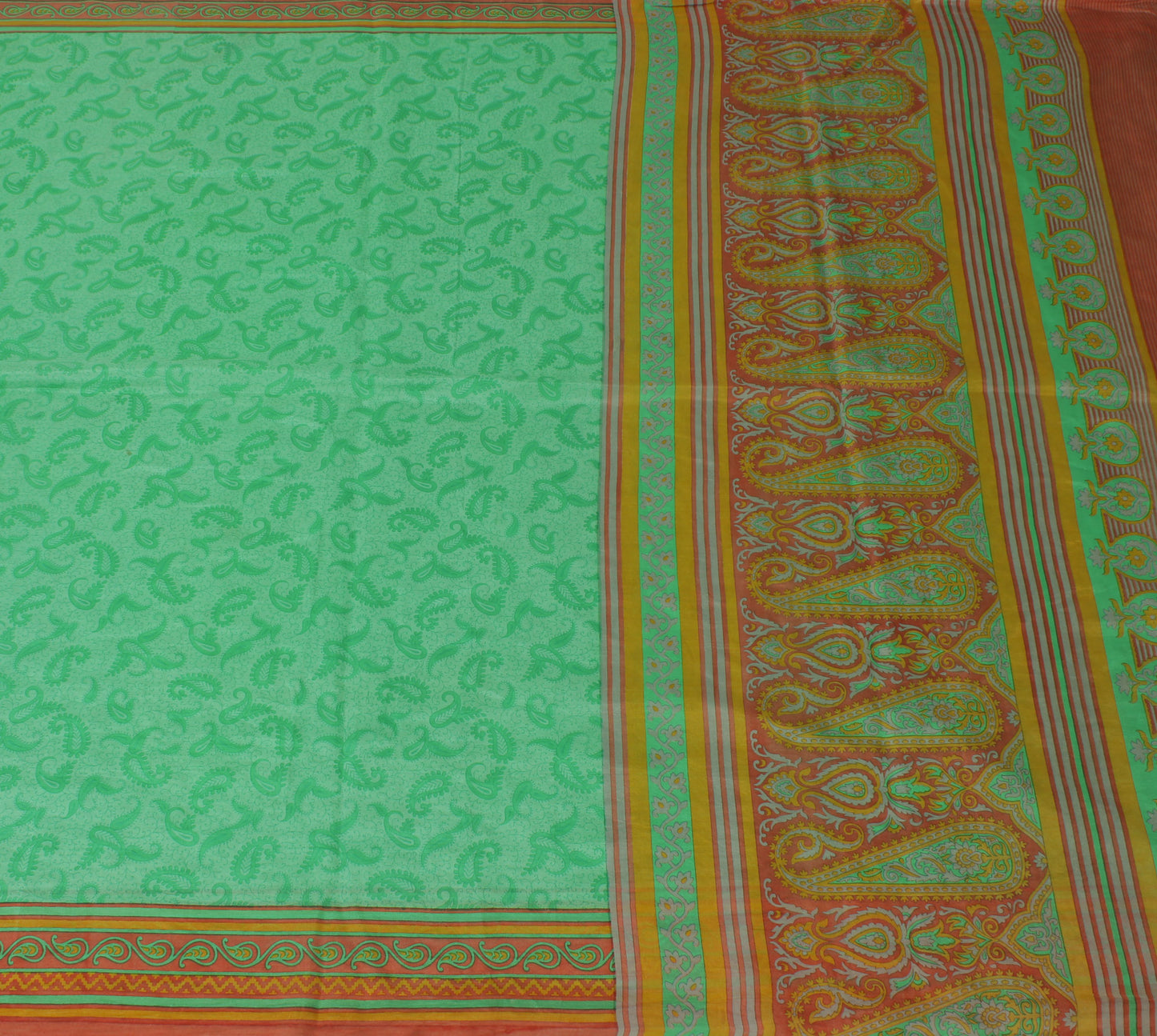 Sushila Vintage Green Saree 100% Pure Silk Printed Floral Soft 5 YD Craft Fabric