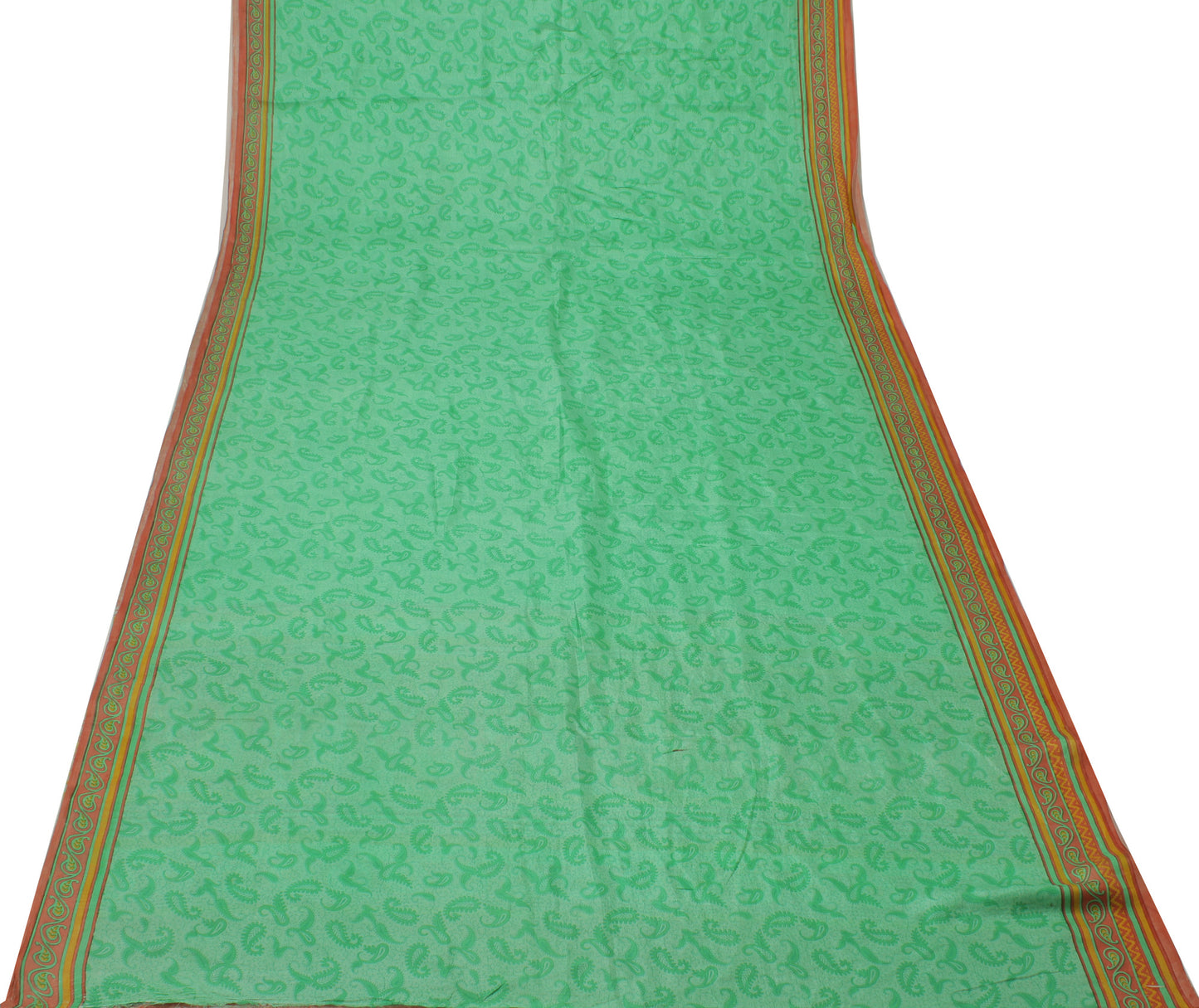 Sushila Vintage Green Saree 100% Pure Silk Printed Floral Soft 5 YD Craft Fabric