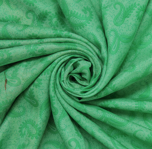 Sushila Vintage Green Saree 100% Pure Silk Printed Floral Soft 5 YD Craft Fabric