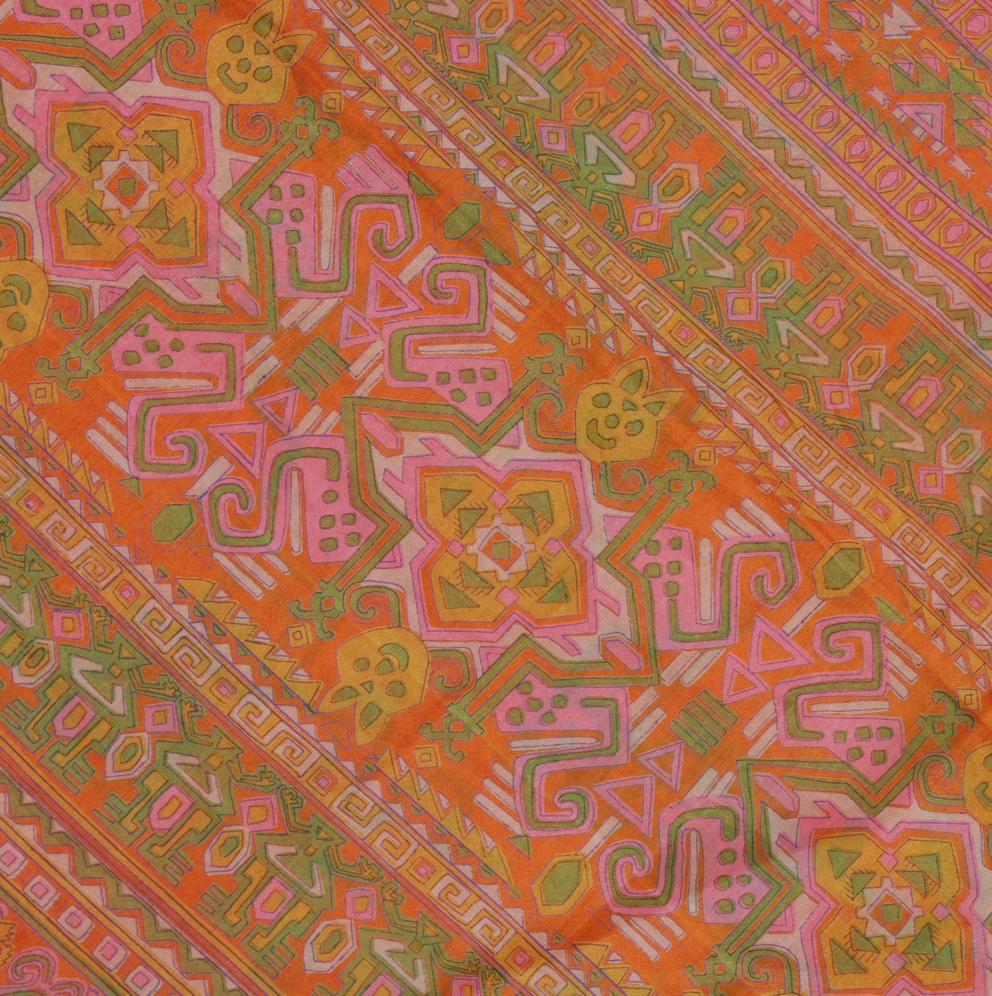 Sushila Vintage Orange Saree 100% Pure Silk Printed Floral Soft Craft Fabric