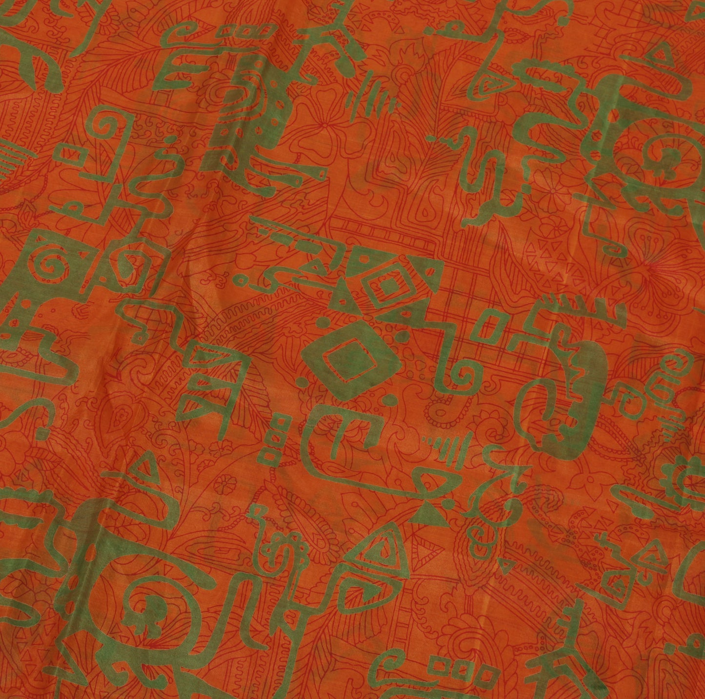 Sushila Vintage Orange Saree 100% Pure Silk Printed Floral Soft Craft Fabric