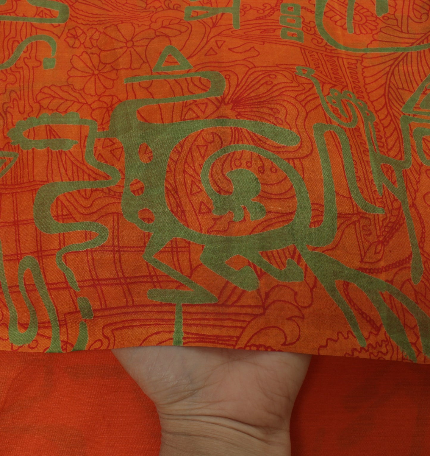 Sushila Vintage Orange Saree 100% Pure Silk Printed Floral Soft Craft Fabric