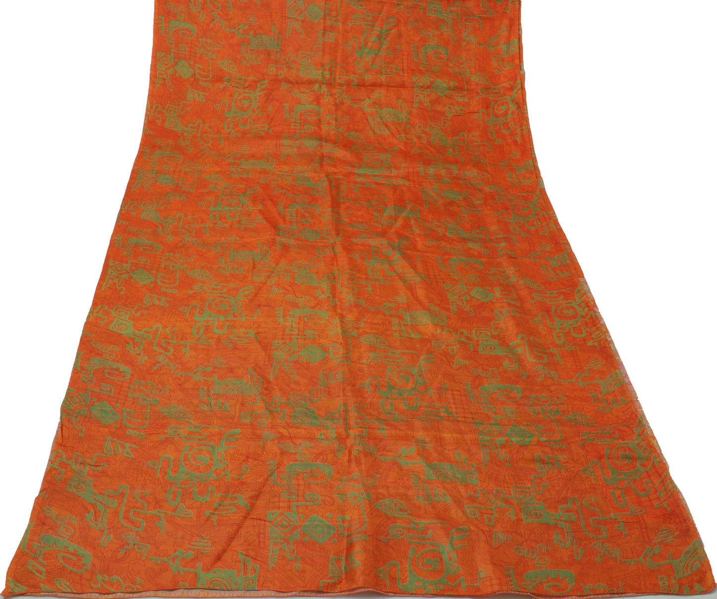 Sushila Vintage Orange Saree 100% Pure Silk Printed Floral Soft Craft Fabric