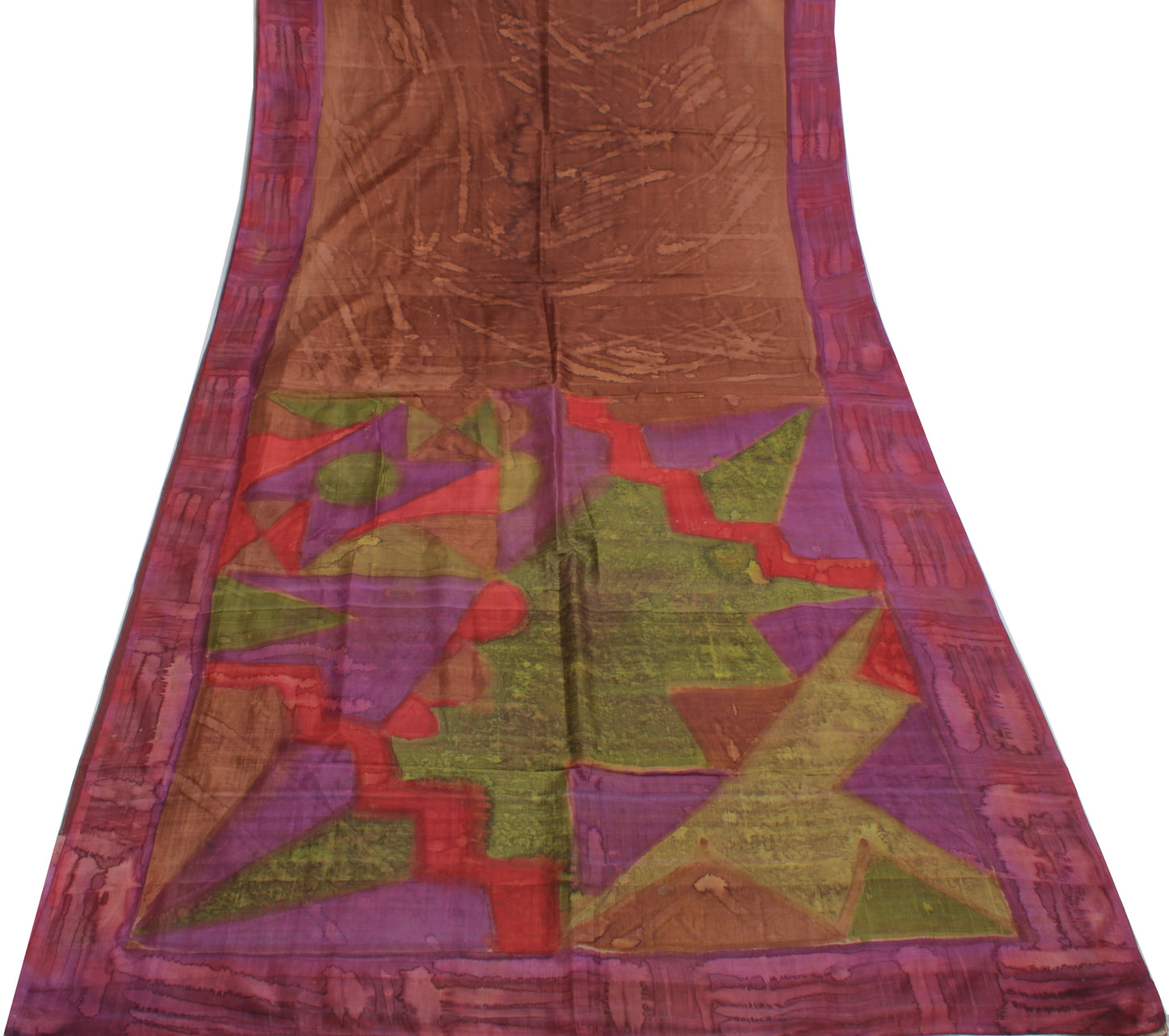 Sushila Vintage Indian  Saree 100% Pure Silk Printed Abstract Soft Craft Fabric