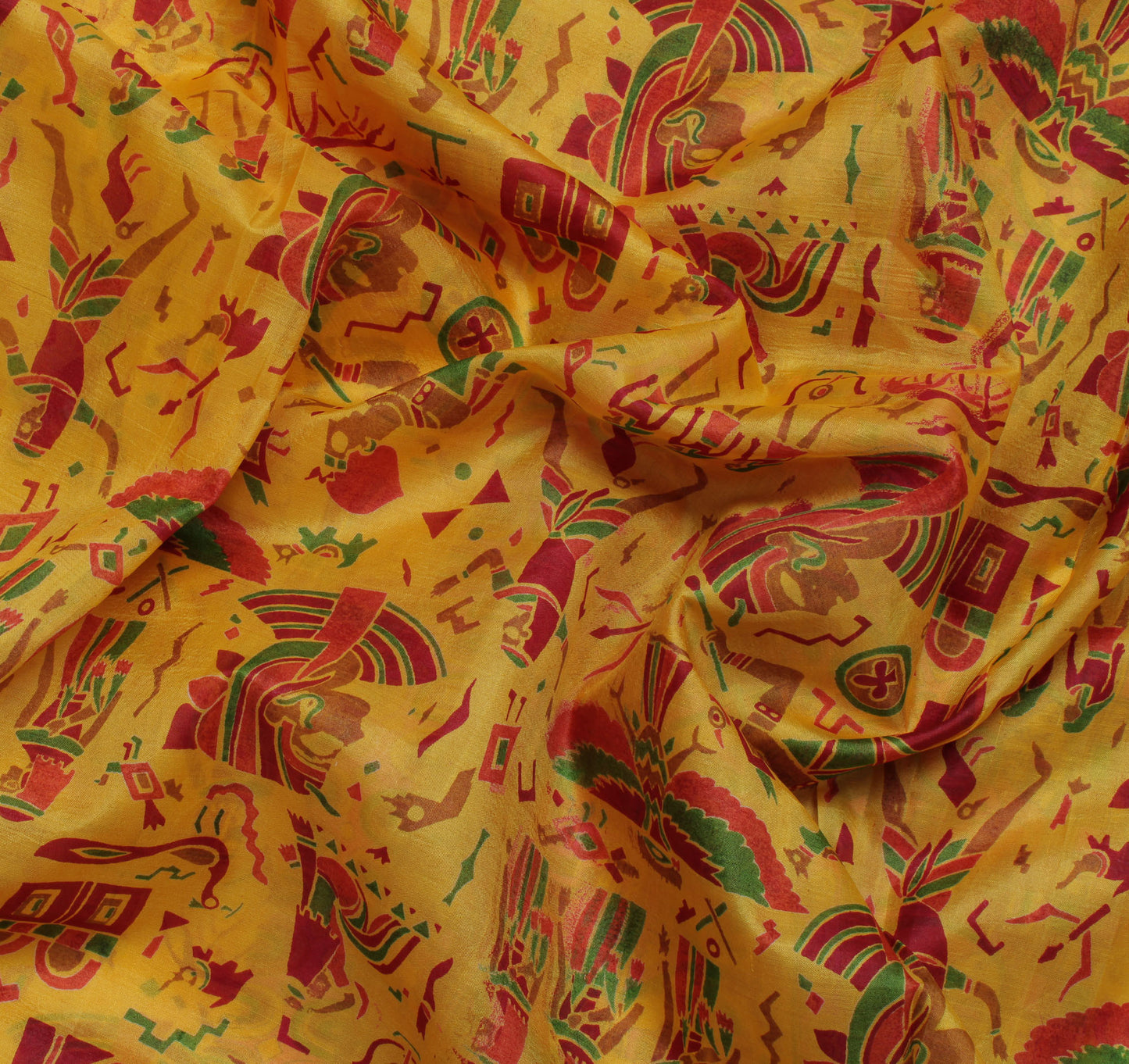 Sushila Vintage Yellow Saree 100% Pure Silk Printed Human Sari Craft Fabric