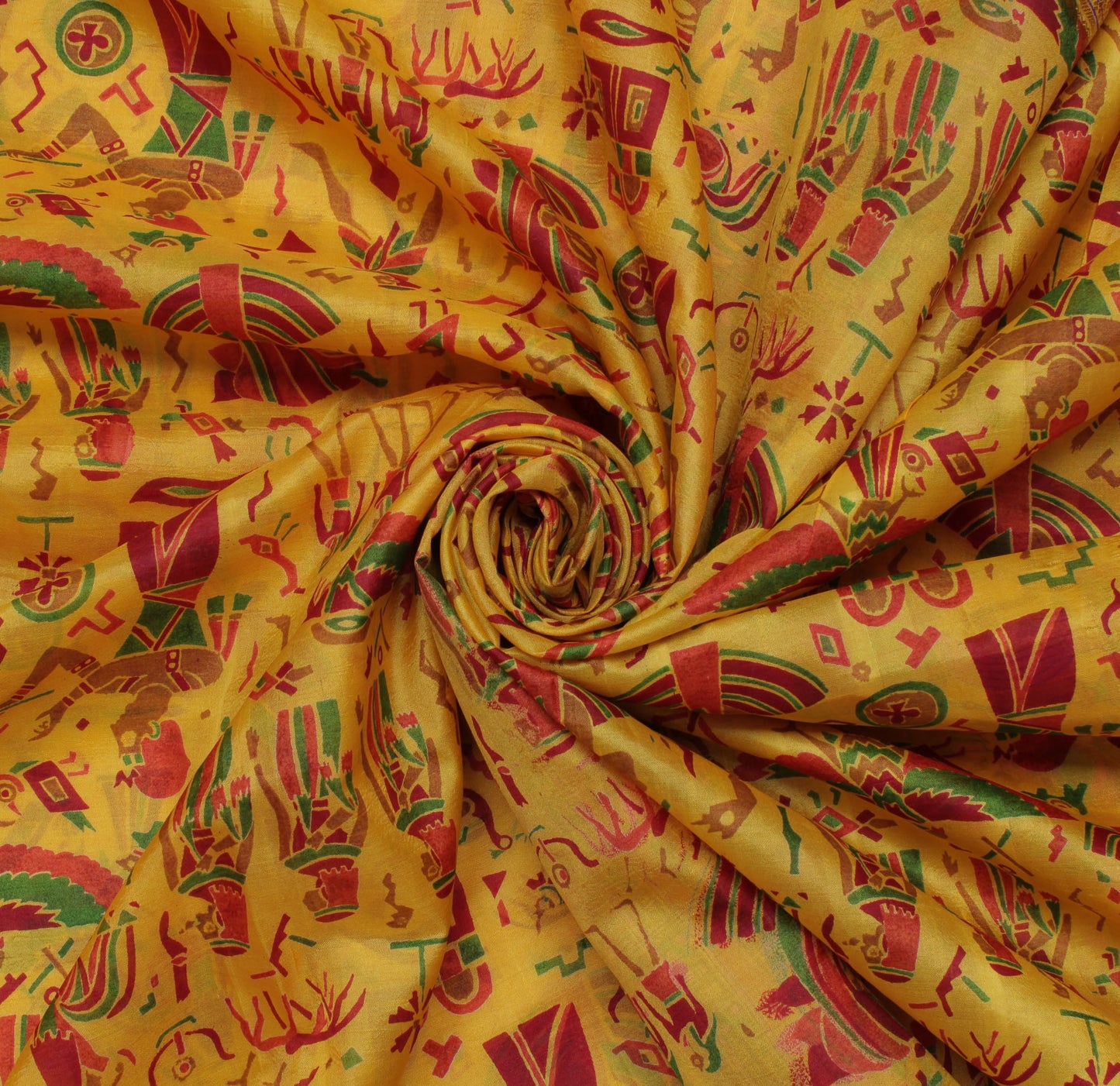 Sushila Vintage Yellow Saree 100% Pure Silk Printed Human Sari Craft Fabric