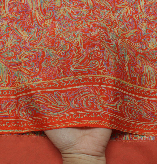 Sushila Vintage Orange Sari 100% Pure Silk Printed Floral Soft 5YD Craft Fabric