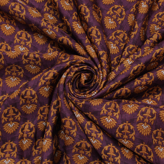 Sushila Vintage Purple Saree 100% Pure Silk Printed Floral Soft Craft Fabric