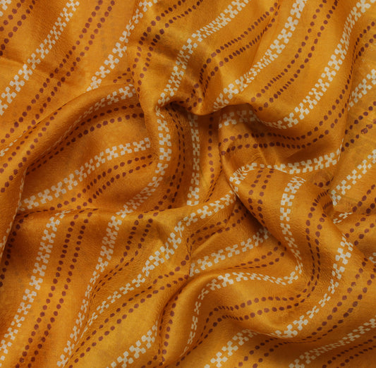 Sushila Vintage Mustard Saree 100% Pure Silk Printed Indian Soft Craft Fabric